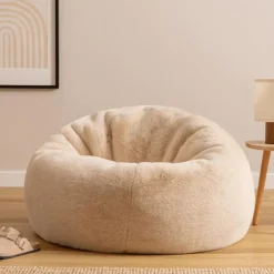 Zitzakken-icon - Kingston Zitzak Fauteuil - Fluffy Pluche Imitatiebont - Crème