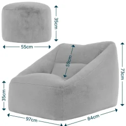 Zitzakken-icon - Natalia XL Zitzak Fauteuil met Ronde Poef - Imitatiebont - Mocha