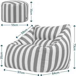 icon - Natalia XL Zitzak Fauteuil met Ronde Poef - Gestreept -