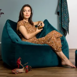 Zitzakken-icon Zitzak en XL Poef Natalia - Fluwelen Zitzak - Blauwgroen