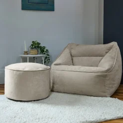 Zitzakken-icon Zitzak en XL Poef Natalia - Chenille Zitzak Fauteuil - Beige