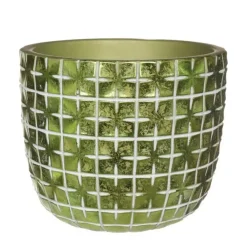 Ideas 4 Seasons Ideas4seasons Bloempot ruit motief Hanoi - metallic groen - D18 x H15 cm