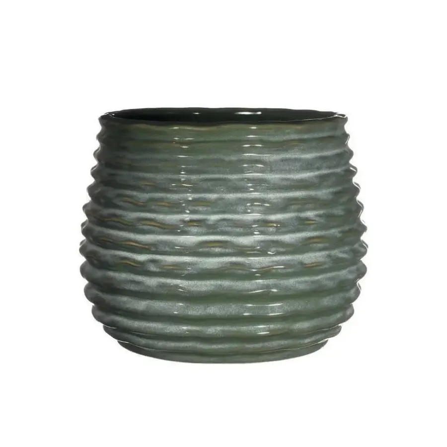 Ideas 4 Seasons Ideas4seasons Plantenpot ribbel - donkergroen - D16 x H13 cm