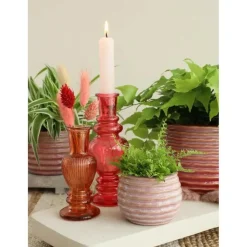 Ideas 4 Seasons Ideas4seasons Plantenpot ribbel - zachtroze - D14 x H10 cm