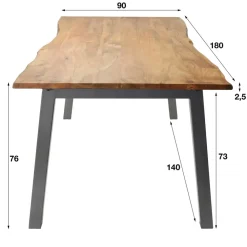 Dimehouse Industriële acacia houten eetkamertafel Edge 180 cm - Hout - Bruin