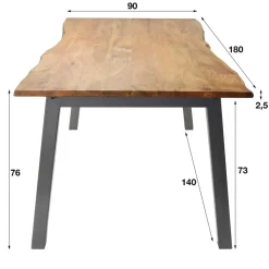 Dimehouse Industriële acacia houten eetkamertafel Edge 180 cm - Hout - Bruin