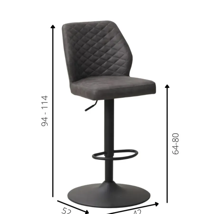 Dimehouse Industriële barkruk Grizzly antraciet - Zithoogte 64 cm - Stof - Grijs