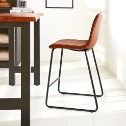 Barkrukken-Dimehouse Industriële barkruk Mark cognac - Zithoogte 65 cm - Kunstleder - Bruin