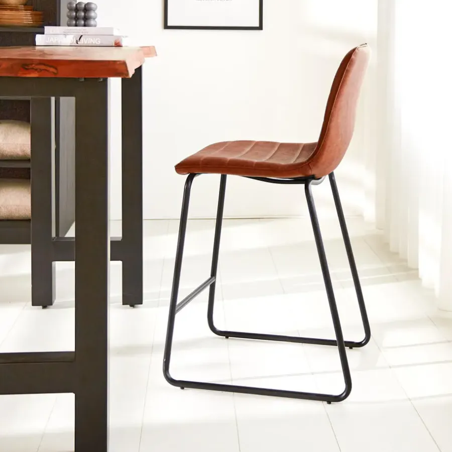 Barkrukken-Dimehouse Industriële barkruk Mark cognac - Zithoogte 65 cm - Kunstleder - Bruin