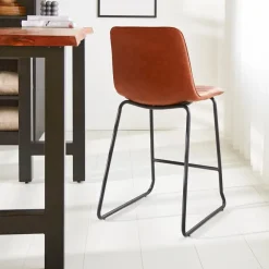 Barkrukken-Dimehouse Industriële barkruk Mark cognac - Zithoogte 65 cm - Kunstleder - Bruin