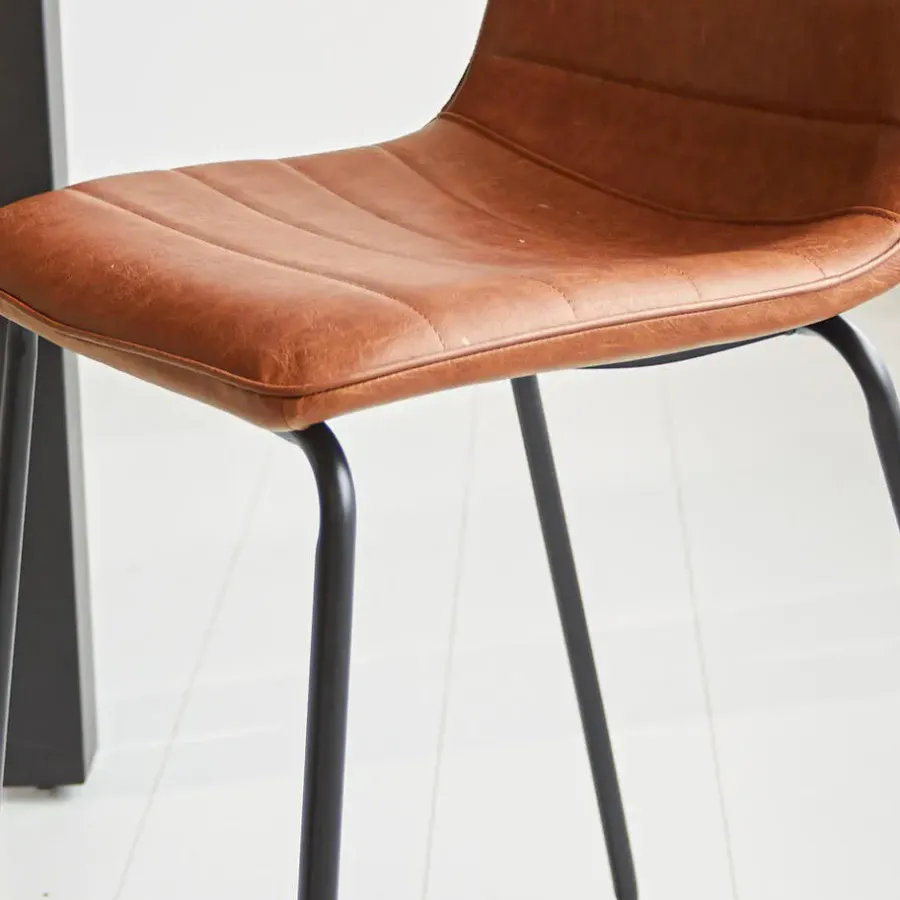Barkrukken-Dimehouse Industriële barkruk Mark cognac - Zithoogte 65 cm - Kunstleder - Bruin