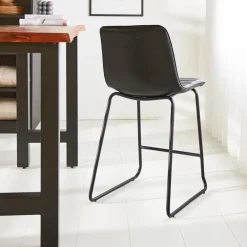 Dimehouse Industriële barkruk Mark zwart - Zithoogte 65 cm - Kunstleder - Zwart