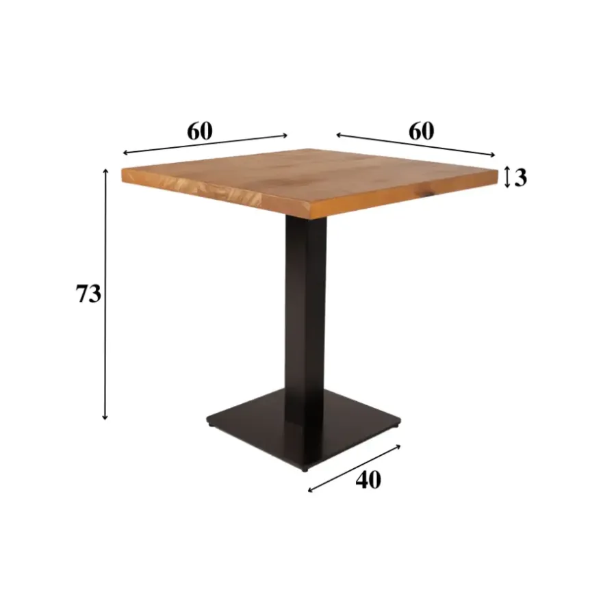 Dimehouse Industriële bistrotafel 60x60 vierkant metaal mangohout 60x60x73 cm