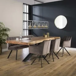 Eetkamerbanken-Dimehouse Industriële eetkamerbank Romy velvet 180 cm grijs - 190x180x81 cm - Stof - Grijs