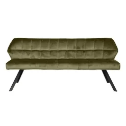 Dimehouse Industriële eetkamerbank Romy velvet 180 cm groen - 190x190x84 cm - Stof - Groen