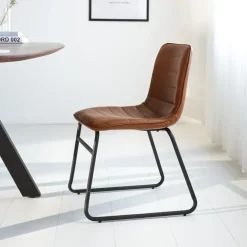 Eetkamerstoelen-Dimehouse Industriële eetkamerstoel Mark cognac - Kunstleder - Bruin