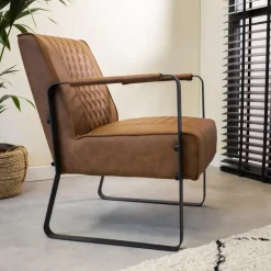 Dimehouse Industriële fauteuil Peter Cognac - Kunstleder - Bruin