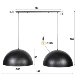 Hanglampen-Dimehouse Industriële hanglamp Dacia 2-lichts antraciet rond 60x142x150 cm Metaal