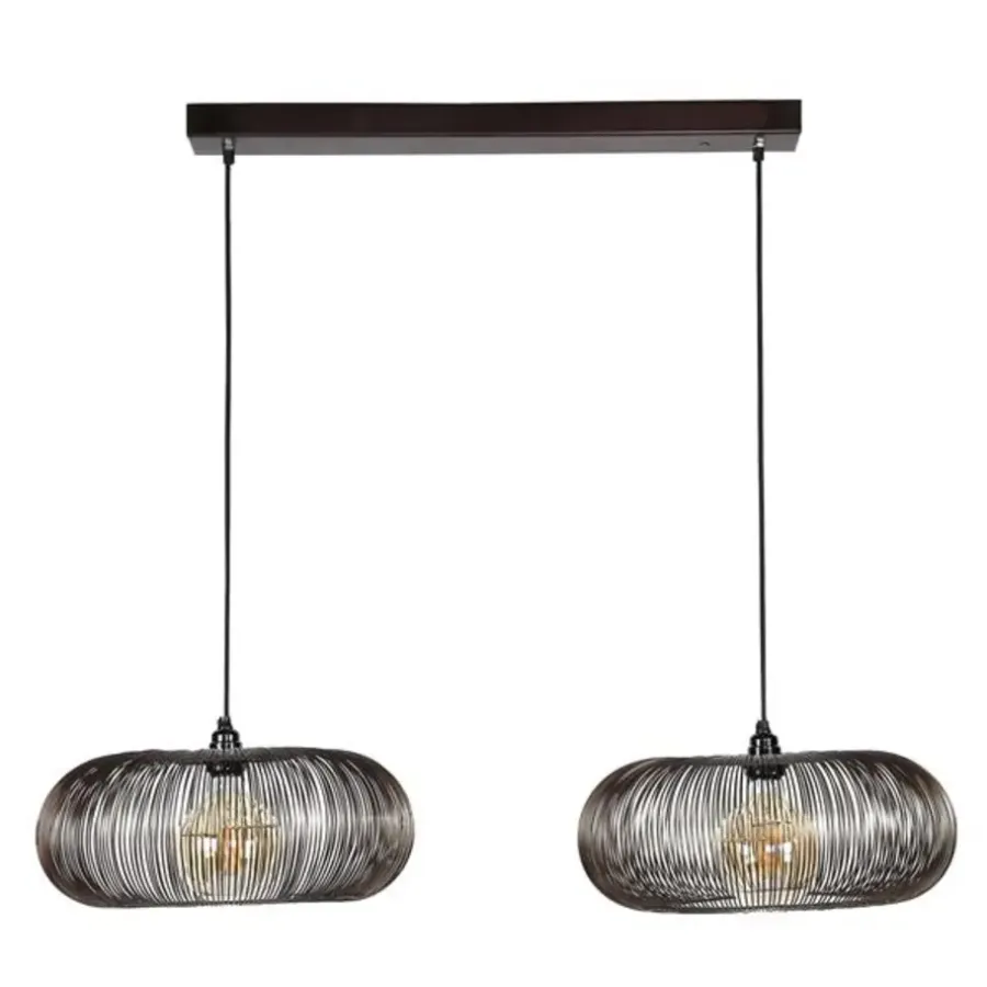 Dimehouse Industriële hanglamp Jill 2-lichts koper bruin - 43x102x150 cm - Nikkel - Zwart