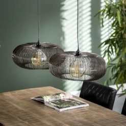 Dimehouse Industriële hanglamp Jill 2-lichts koper bruin - 43x102x150 cm - Nikkel - Zwart
