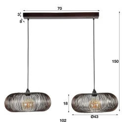 Dimehouse Industriële hanglamp Jill 2-lichts koper bruin - 43x102x150 cm - Nikkel - Zwart