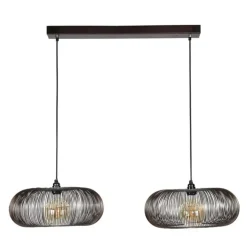 Dimehouse Industriële hanglamp Jill 2-lichts koper bruin - 43x102x150 cm - Nikkel - Zwart