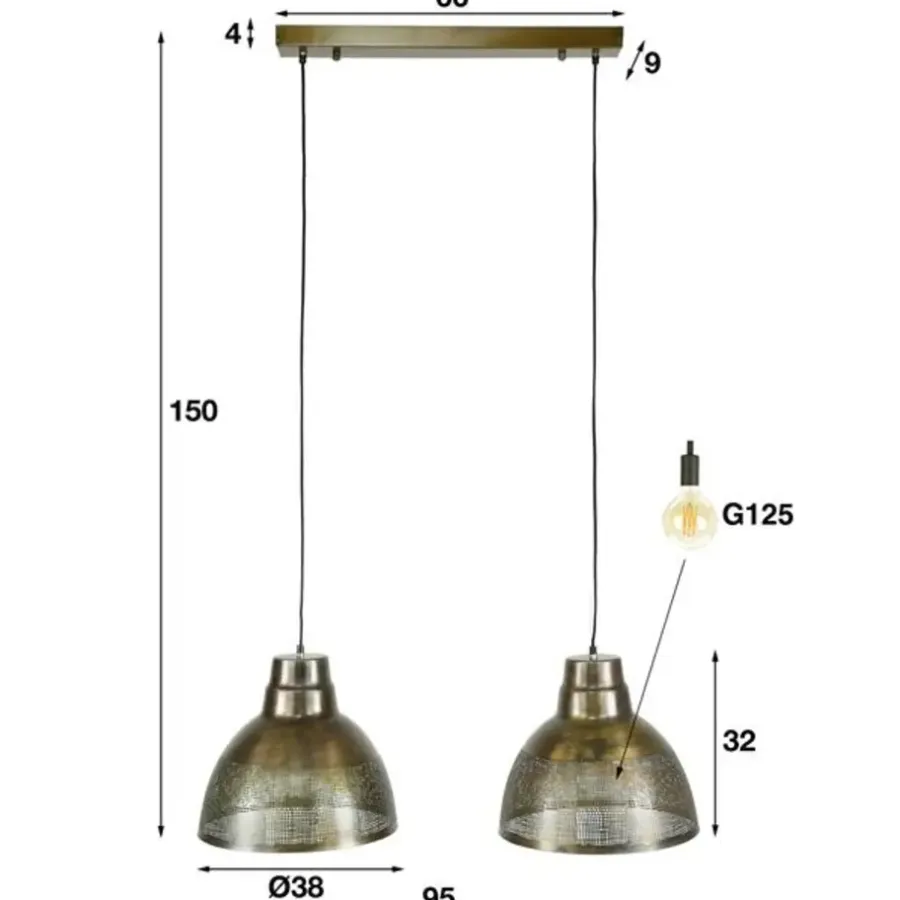 Dimehouse Industriële hanglamp Luisa 2-lichts metaal brons 38x95x150 cm Brons