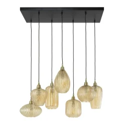 Dimehouse Industriële hanglamp Olaf amber 7-lichts glas - 38x95x150 cm - Amber color glas