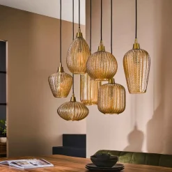 Dimehouse Industriële hanglamp Olaf amber 7-lichts glas - 38x95x150 cm - Amber color glas