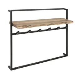 Kapstokken-Dimehouse Industriële kapstok Naomi 12 haken acaciahout metaal 30x100x80 cm Hout