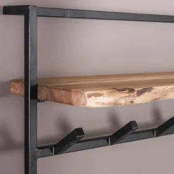 Kapstokken-Dimehouse Industriële kapstok Naomi 12 haken acaciahout metaal 30x100x80 cm Hout