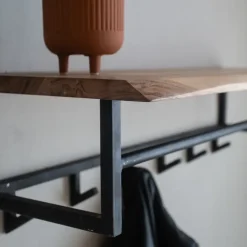 Dimehouse Industriële Kapstok Niels Hoedenplank acaciahout - 33x100x27 cm - Hout - Bruin