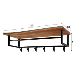 Dimehouse Industriële Kapstok Niels Hoedenplank acaciahout - 33x100x27 cm - Hout - Bruin