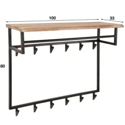 Kapstokken-Dimehouse Industriële Kapstok Teun 12 haken acaciahout - 33x100x80 cm - Hout - Bruin