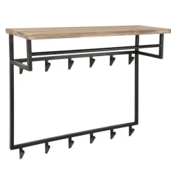 Kapstokken-Dimehouse Industriële Kapstok Teun 12 haken acaciahout - 33x100x80 cm - Hout - Bruin