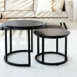 Dimehouse Industriële salontafel set van 2 Rosa zwart - 54x54x44 cm - Mangohout - Zwart