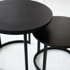 Dimehouse Industriële salontafel set van 2 Rosa zwart - 54x54x44 cm - Mangohout - Zwart