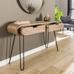 Sidetables-Dimehouse Industriële sidetable Jasmine 2 lades mangohout 30x120x76 cm Mangohout