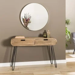 Sidetables-Dimehouse Industriële sidetable Jasmine 2 lades mangohout 30x120x76 cm Mangohout