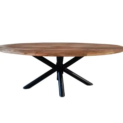Dimehouse Industriële tafel ovaal Oregon mangohout 180x100 cm - Mangohout - Bruin