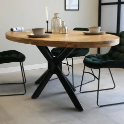 Dimehouse Industriële tafel ovaal Oregon mangohout 180x100 cm - Mangohout - Bruin