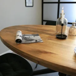 Dimehouse Industriële tafel ovaal Oregon mangohout 180x100 cm - Mangohout - Bruin