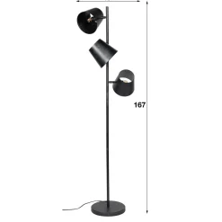 Staande Lampen-Dimehouse Industriële vloerlamp Carta 3-lichts zwart metaal 167x40x167 cm Metaal