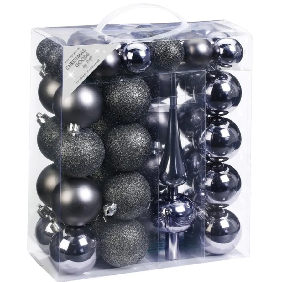Kerstballen|Kerstdecoratie-Inge-glas Inge Christmas goods Kerstballen - 4-6 cm - antraciet - 47 stuks