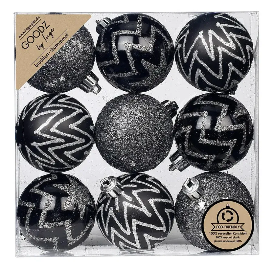 Kerstballen-Inge-glas Inge Christmas Goods Kerstballen - 9st - kunststof zwart - 6 cm