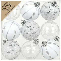 Kerstballen|Kerstdecoratie-Inge-glas Inge Christmas Goodz kerstballen 9x - 6 cm -kunststof -zilver/wit