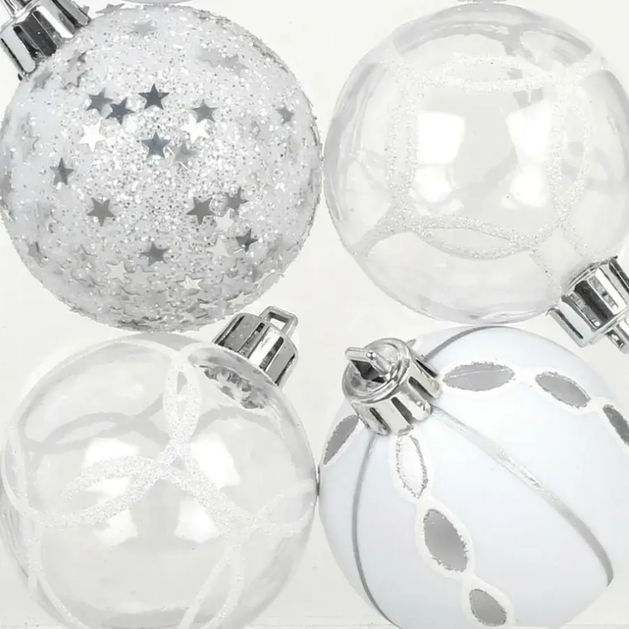 Kerstballen|Kerstdecoratie-Inge-glas Inge Christmas Goodz kerstballen 9x - 6 cm -kunststof -zilver/wit