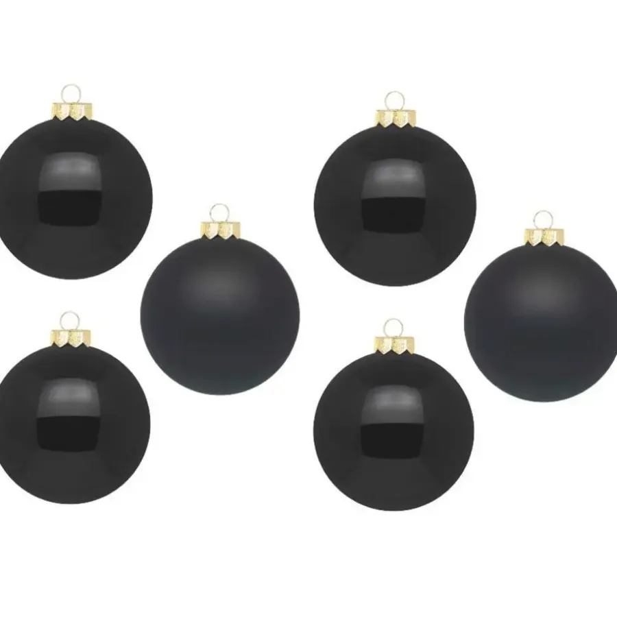 Kerstballen-Inge-glas Inge Christmas grote kerstballen - 6x- zwart - 10 cm - glas