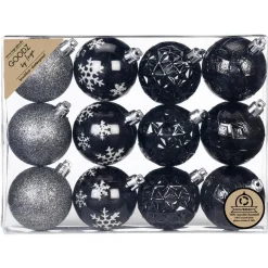 Inge-glas Inge Christmas kerstballen - 12x st - zwart - 6 cm - kunststof