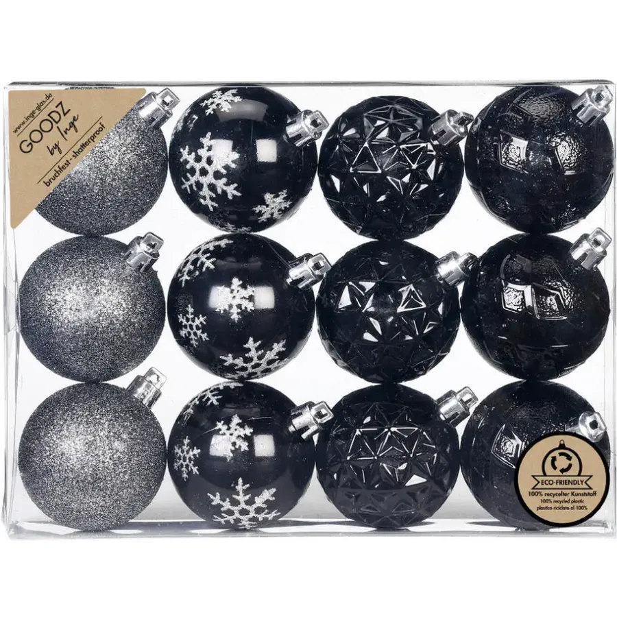Inge-glas Inge Christmas kerstballen - 12x st - zwart - 6 cm - kunststof